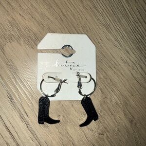 Black Boot Hoop‎ Earrings